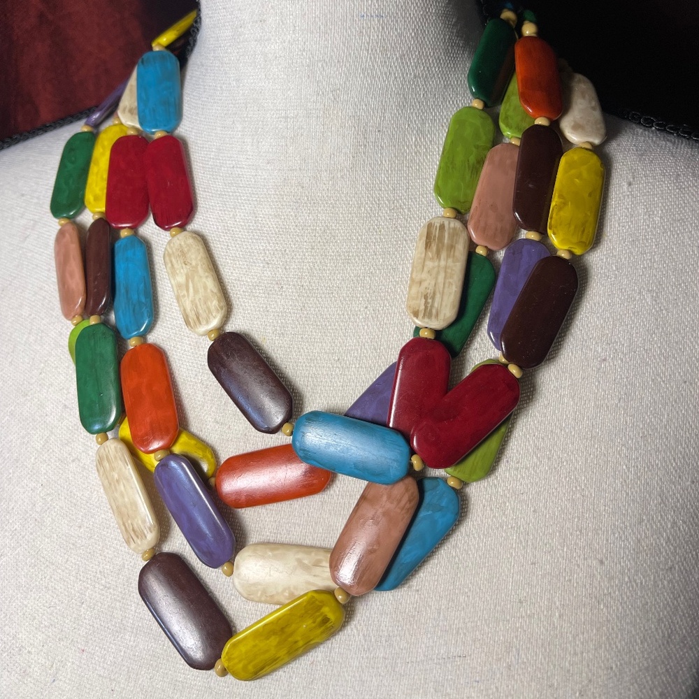 Multi Color Strand Wooden Bead Necklace
